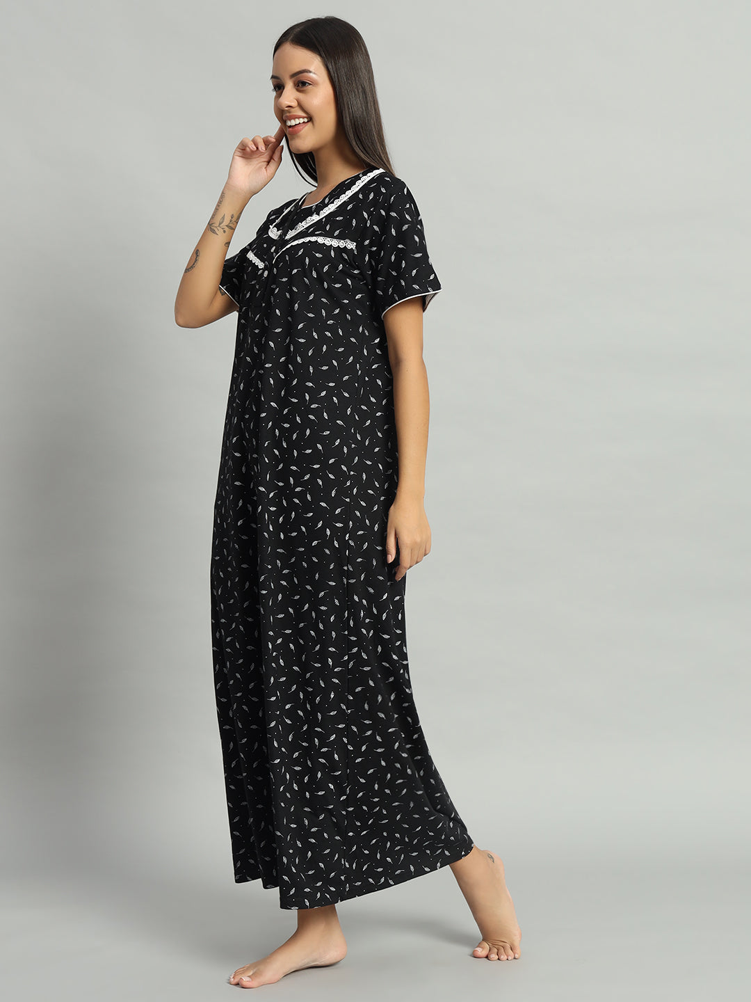 🌙 Women Printed Cotton Nighty – Comfortable Long Night Wear