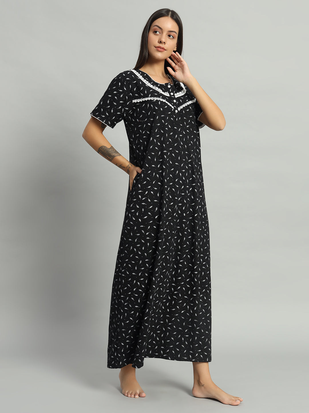 🌙 Women Printed Cotton Nighty – Comfortable Long Night Wear