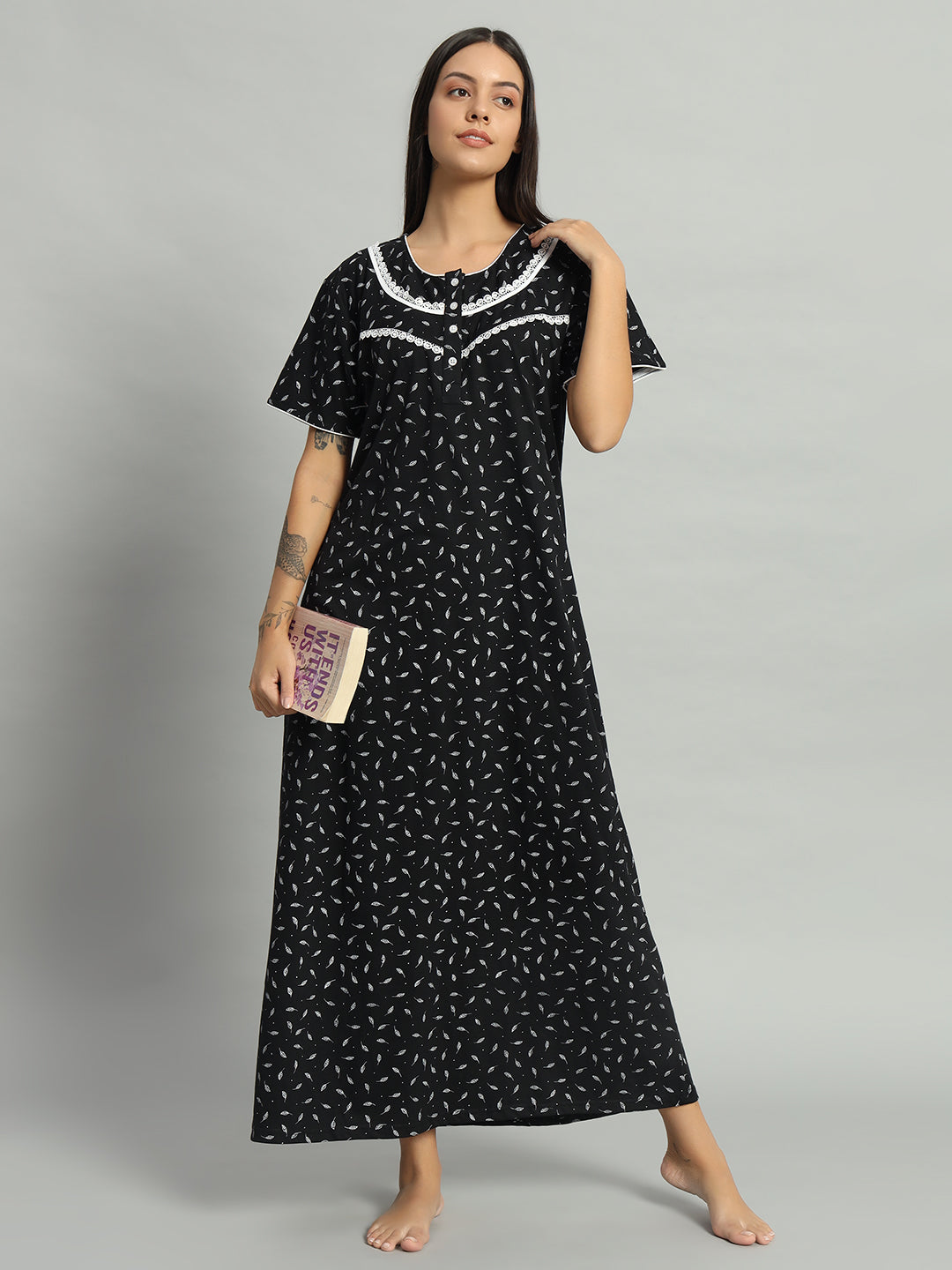 🌙 Women Printed Cotton Nighty – Comfortable Long Night Wear