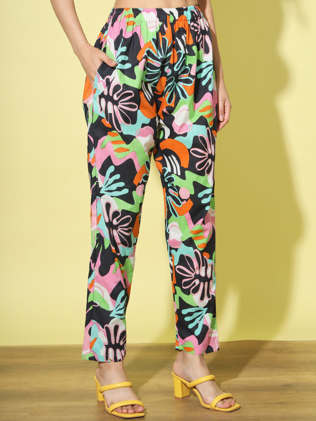 Multicolor Abstract Printed Night Suit Co-Ord Set for Women