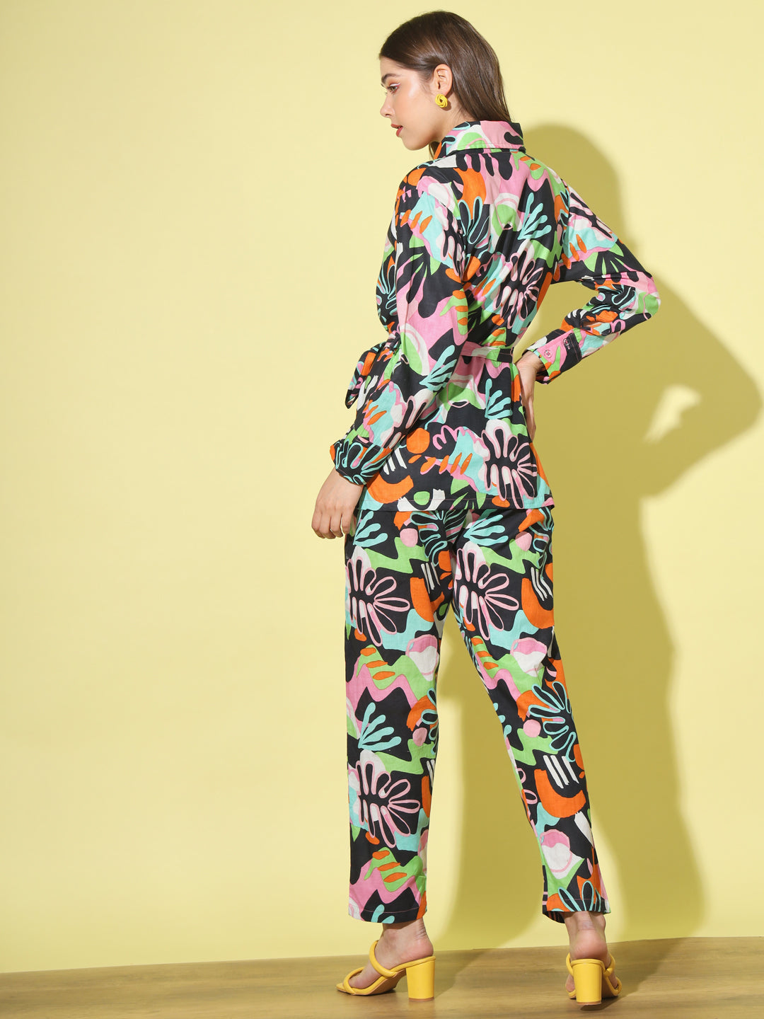 Multicolor Abstract Printed Night Suit Co-Ord Set for Women