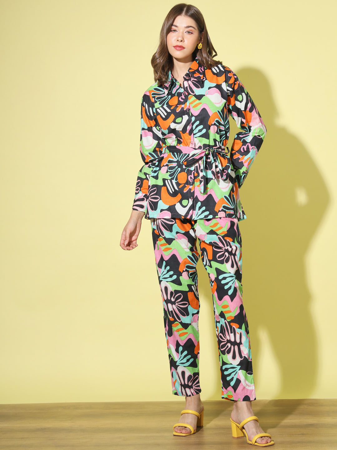 Multicolor Abstract Printed Night Suit Co-Ord Set for Women
