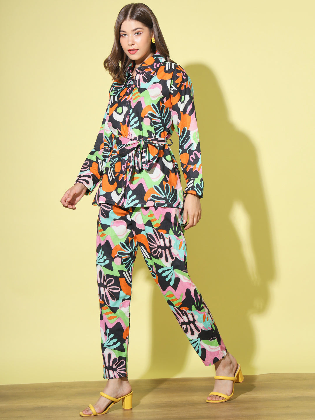 Multicolor Abstract Printed Night Suit Co-Ord Set for Women