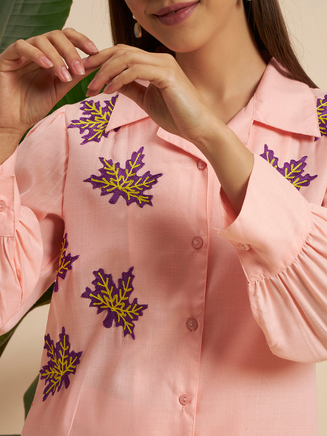 🌸 Women’s Peach Embroidered Night Suit Co-Ord Set