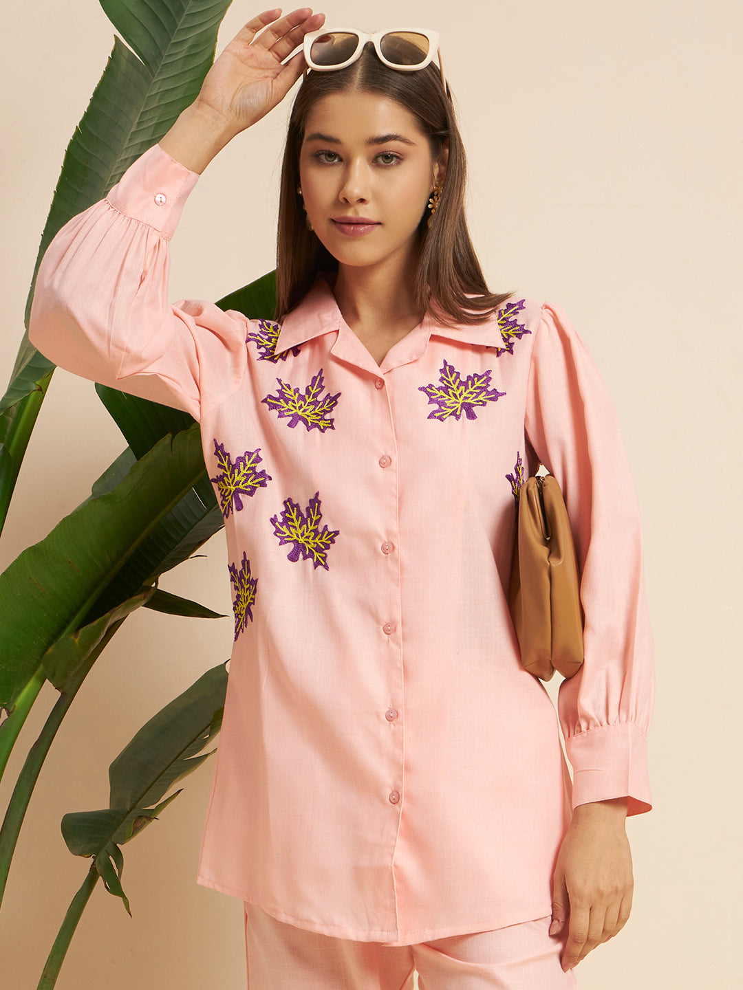 🌸 Women’s Peach Embroidered Night Suit Co-Ord Set