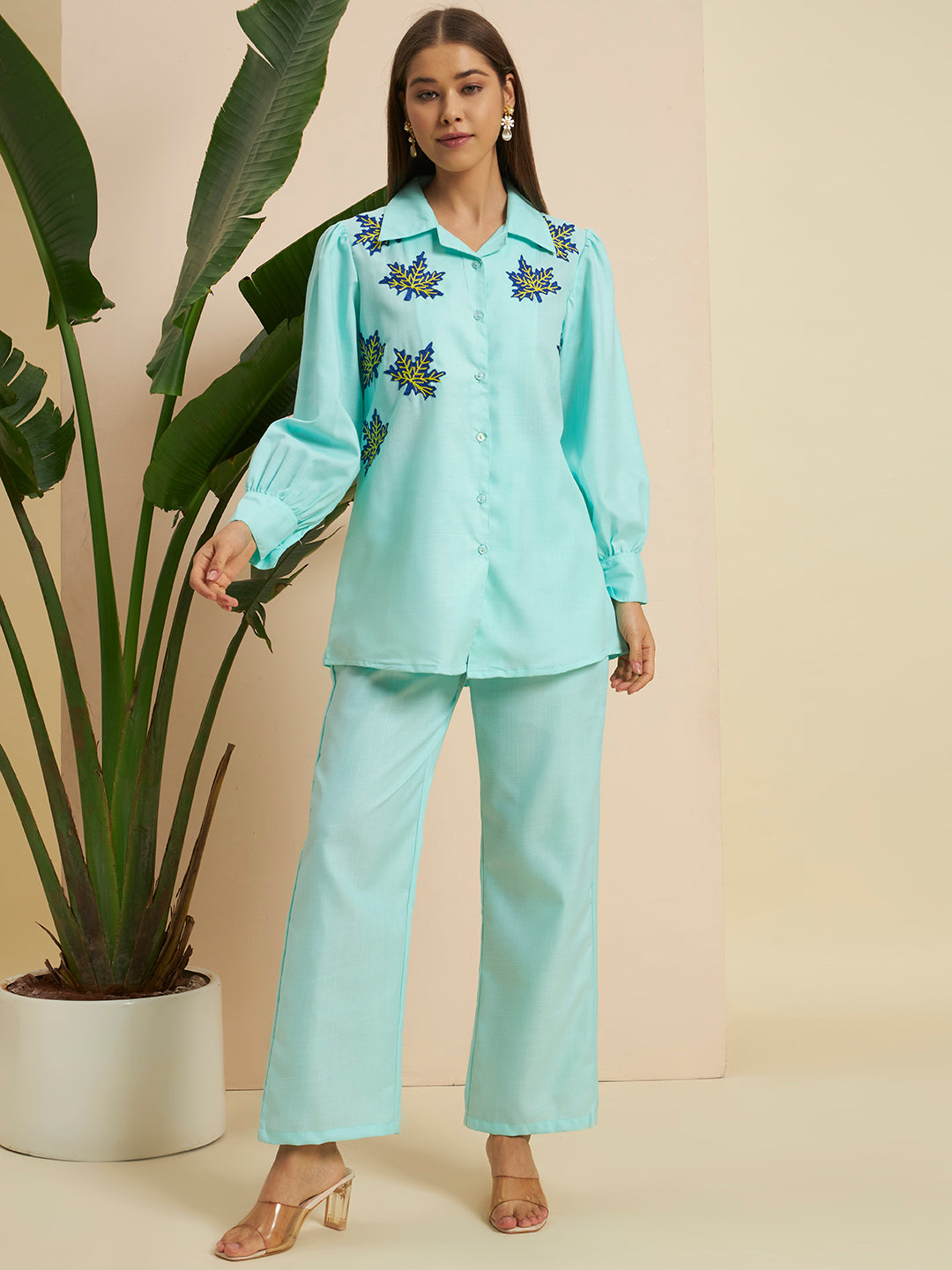 Mint Green Embroidered Printed Co-Ord Set for Women