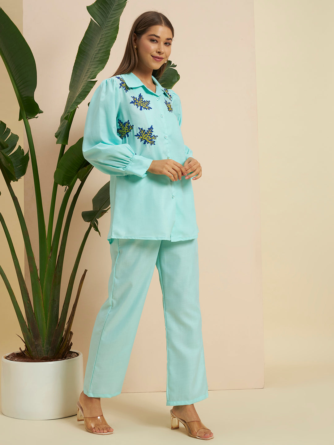 Mint Green Embroidered Printed Co-Ord Set for Women