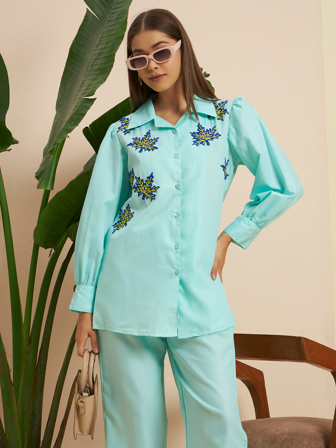 Mint Green Embroidered Printed Co-Ord Set for Women