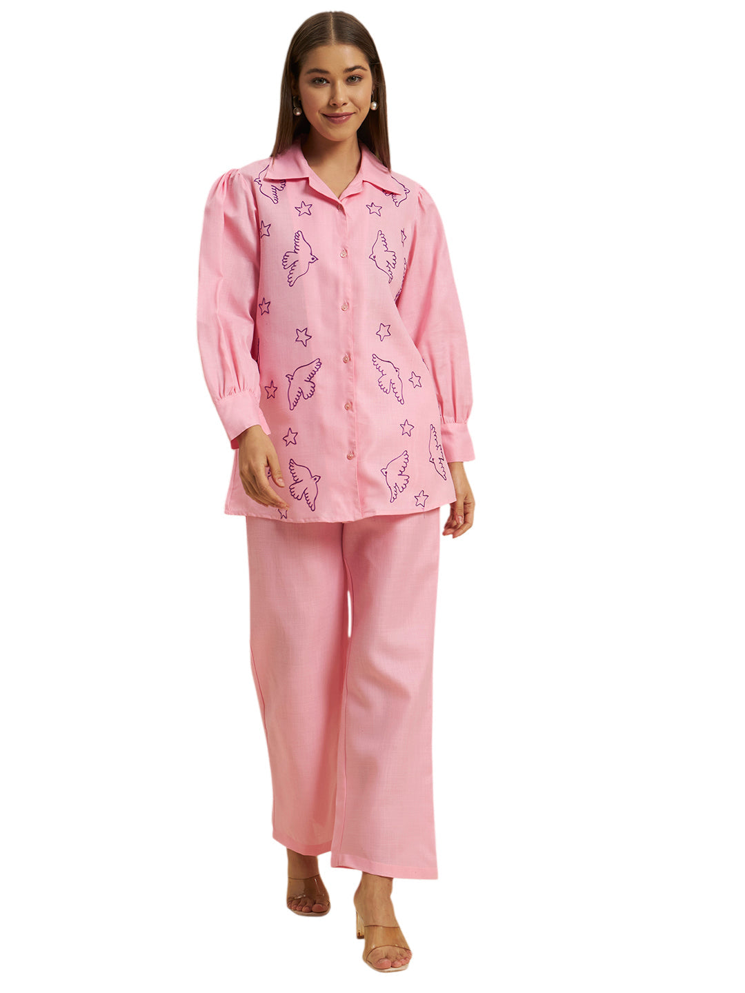 💗 Women’s Pink Printed Night Suit Co-Ord Set