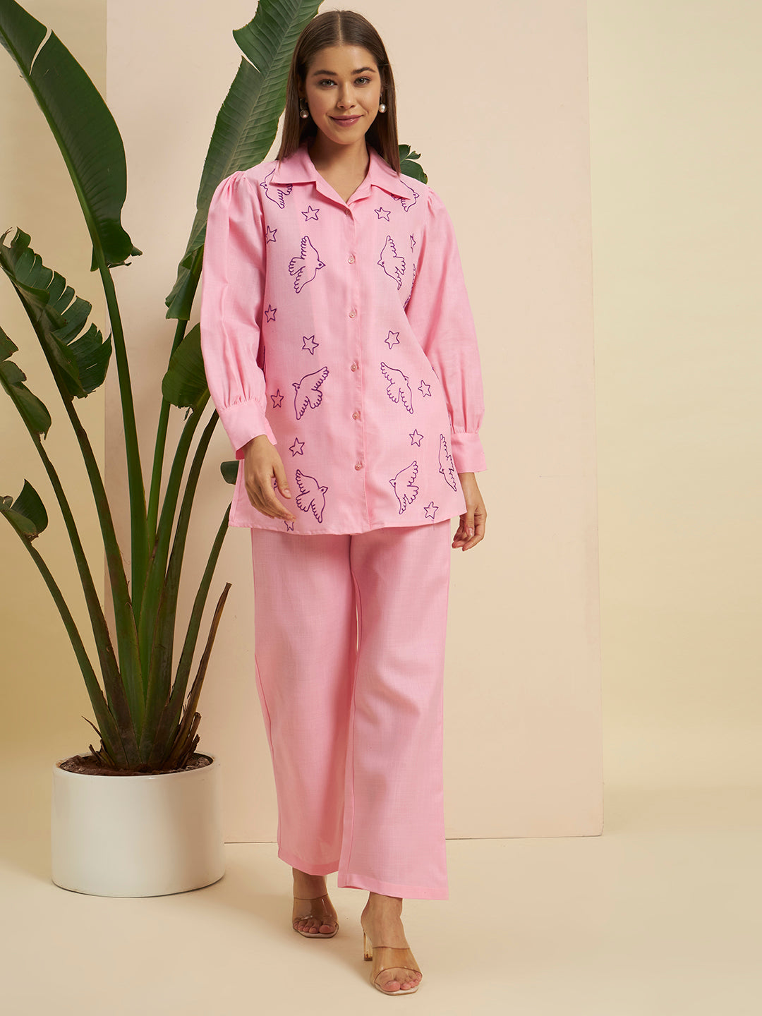 💗 Women’s Pink Printed Night Suit Co-Ord Set
