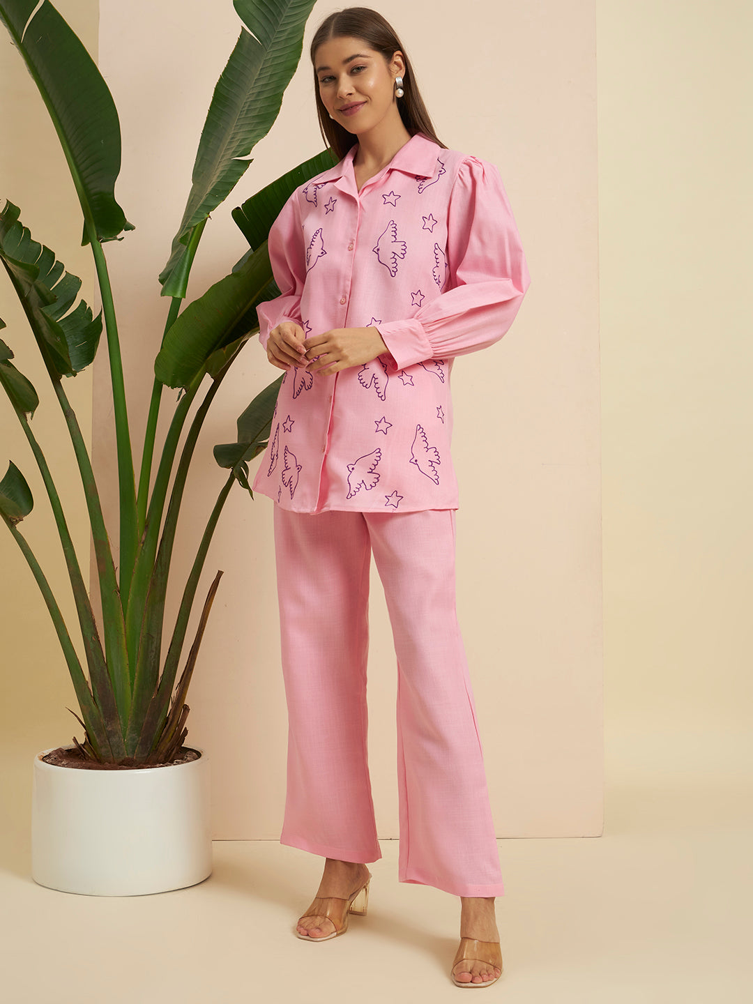 💗 Women’s Pink Printed Night Suit Co-Ord Set
