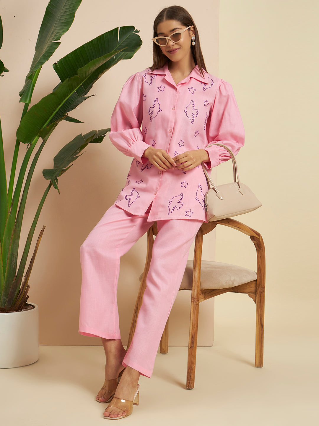 💗 Women’s Pink Printed Night Suit Co-Ord Set