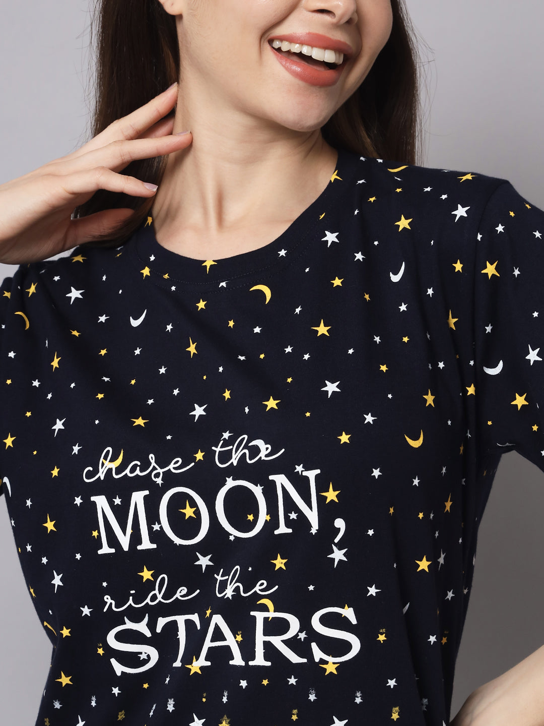 🌙 Women Moon & Stars Printed Nighty – Comfortable Cotton Night Wear