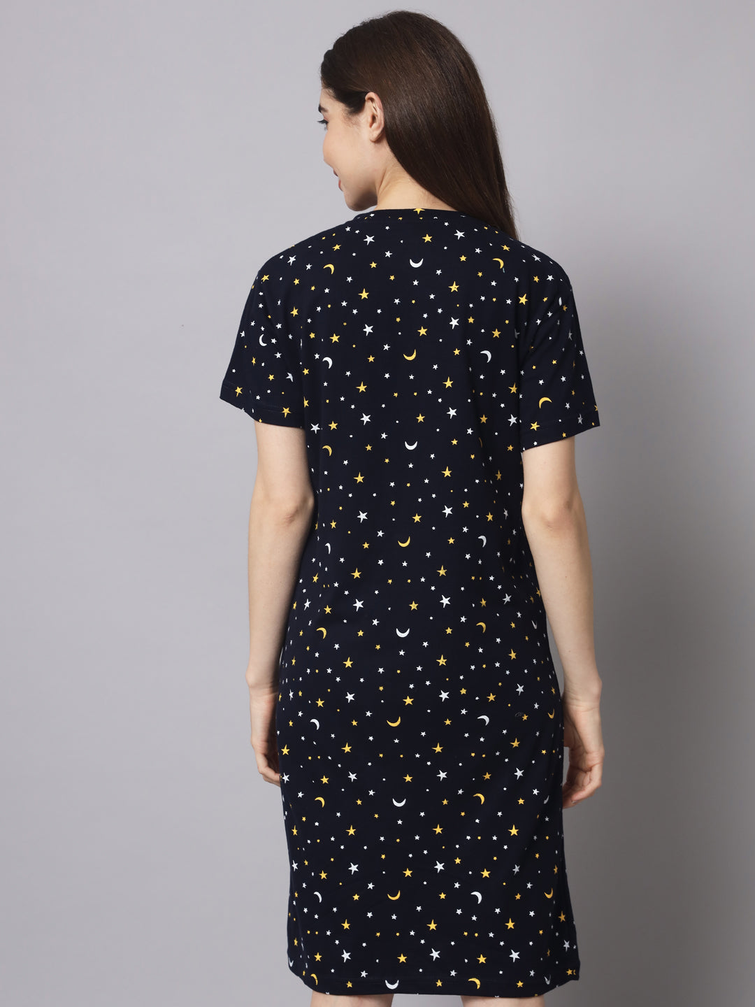 🌙 Women Moon & Stars Printed Nighty – Comfortable Cotton Night Wear