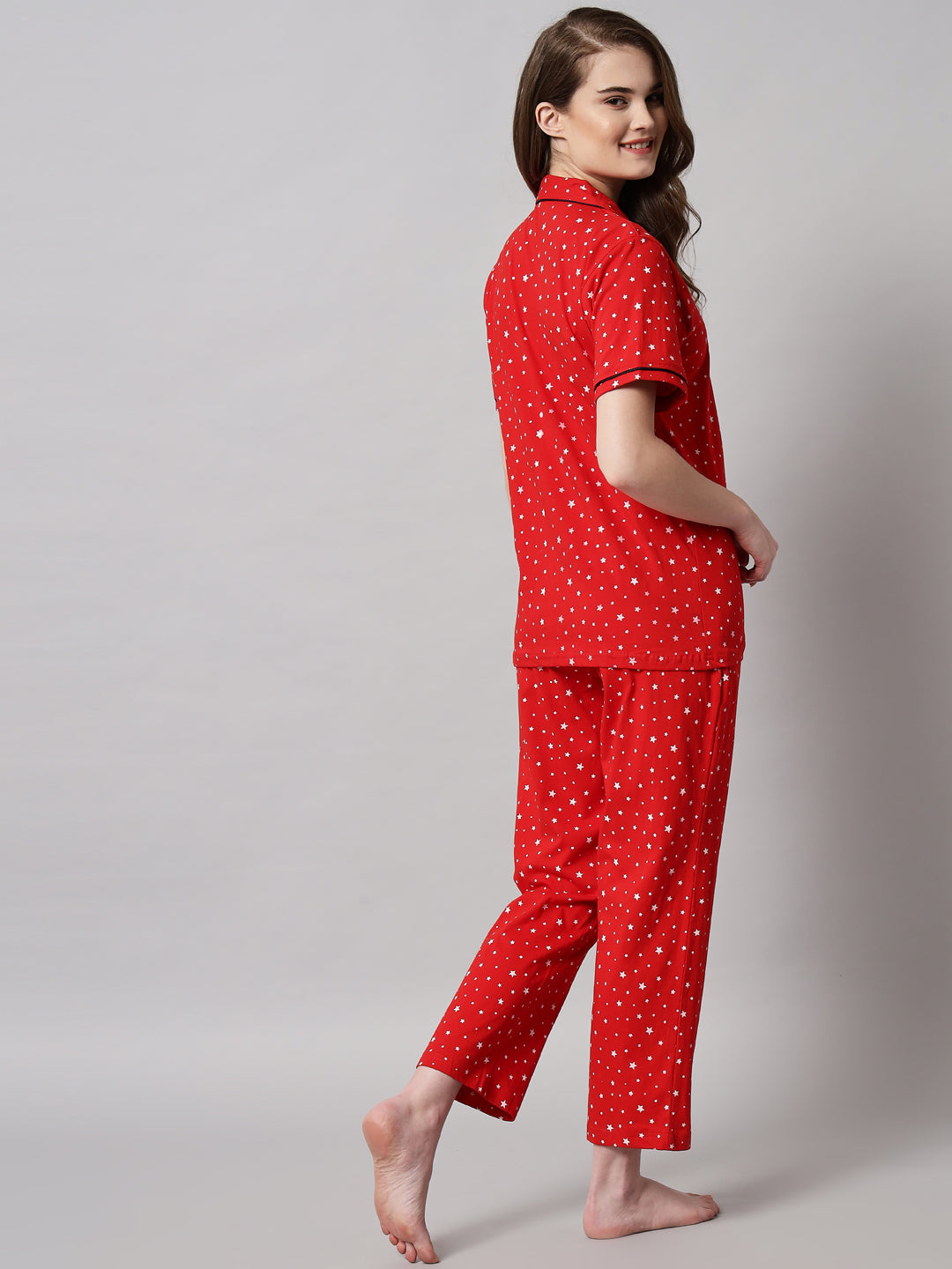 Printed Cotton Night Suit Set – Button-Down Top & Pajama Sleepwear