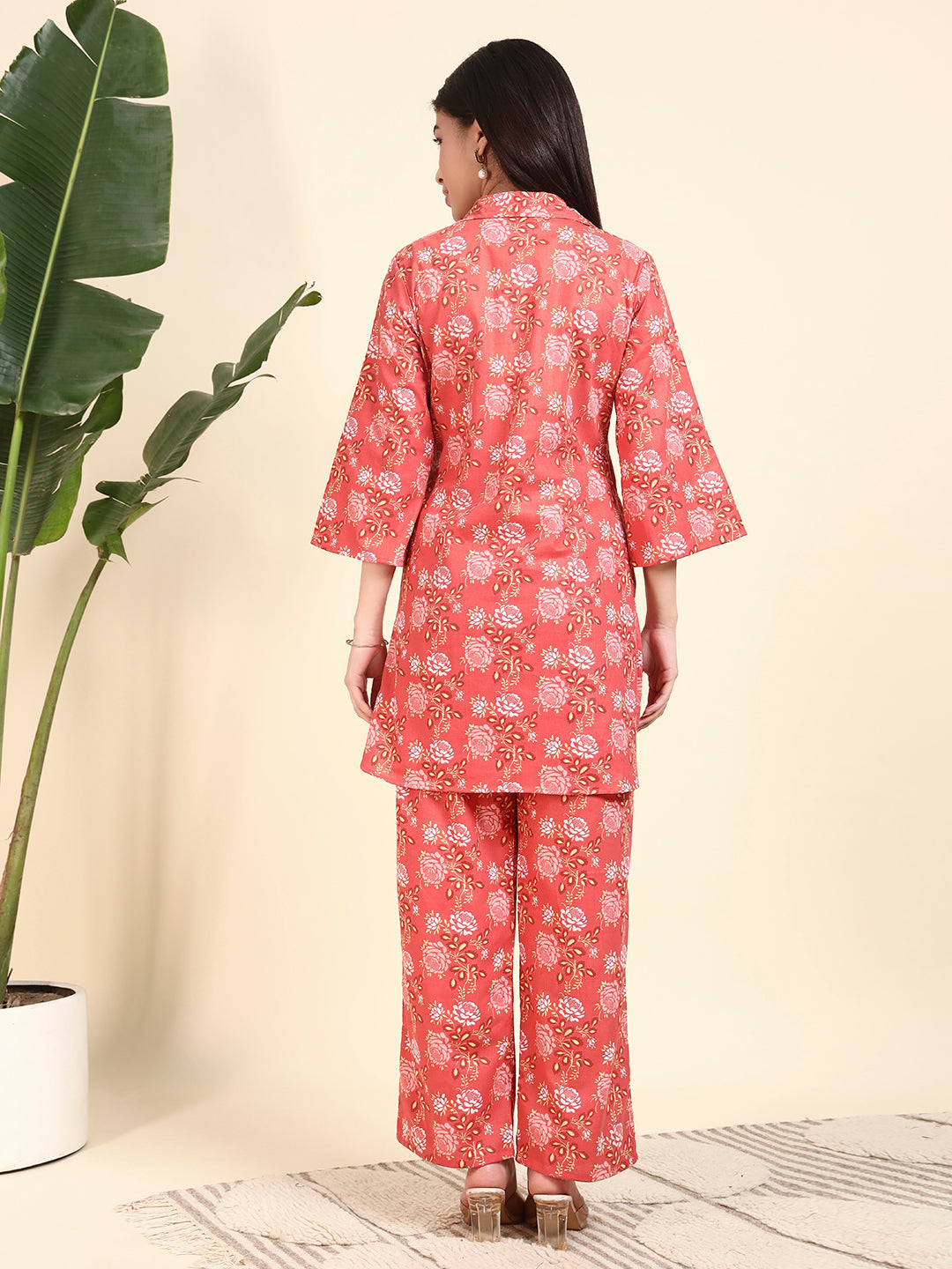 Coral Floral Printed Kurta & Pant Co-Ord Set for Women