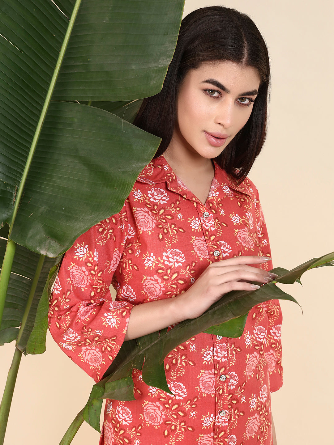 Coral Floral Printed Kurta & Pant Co-Ord Set for Women