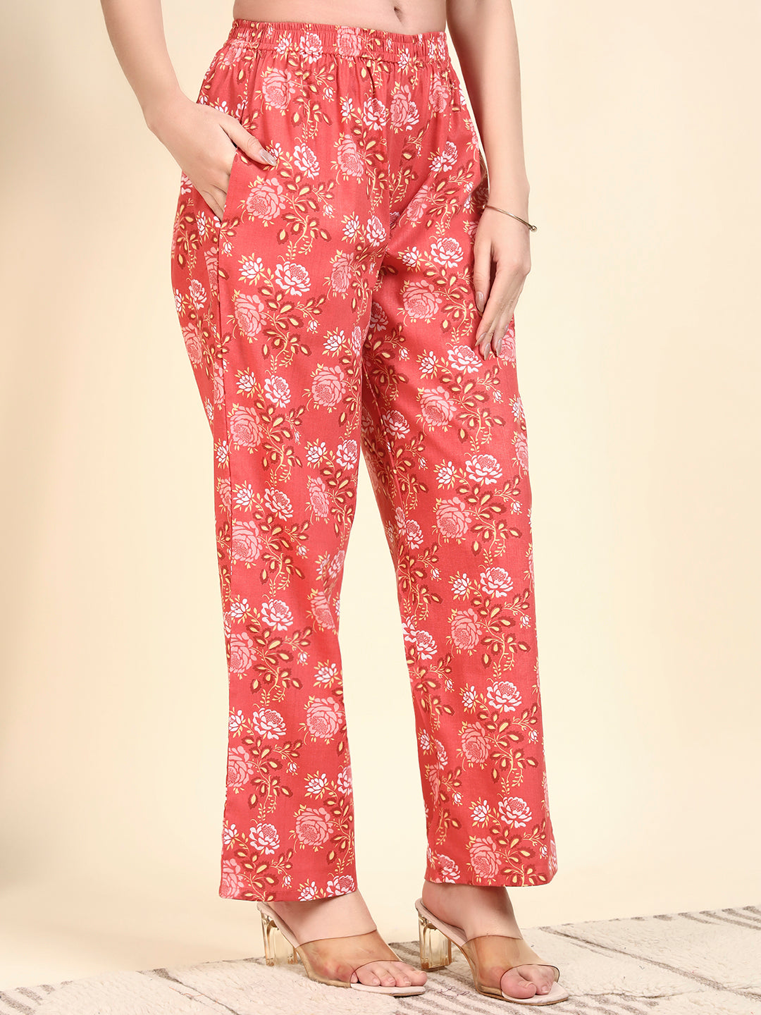 Coral Floral Printed Kurta & Pant Co-Ord Set for Women