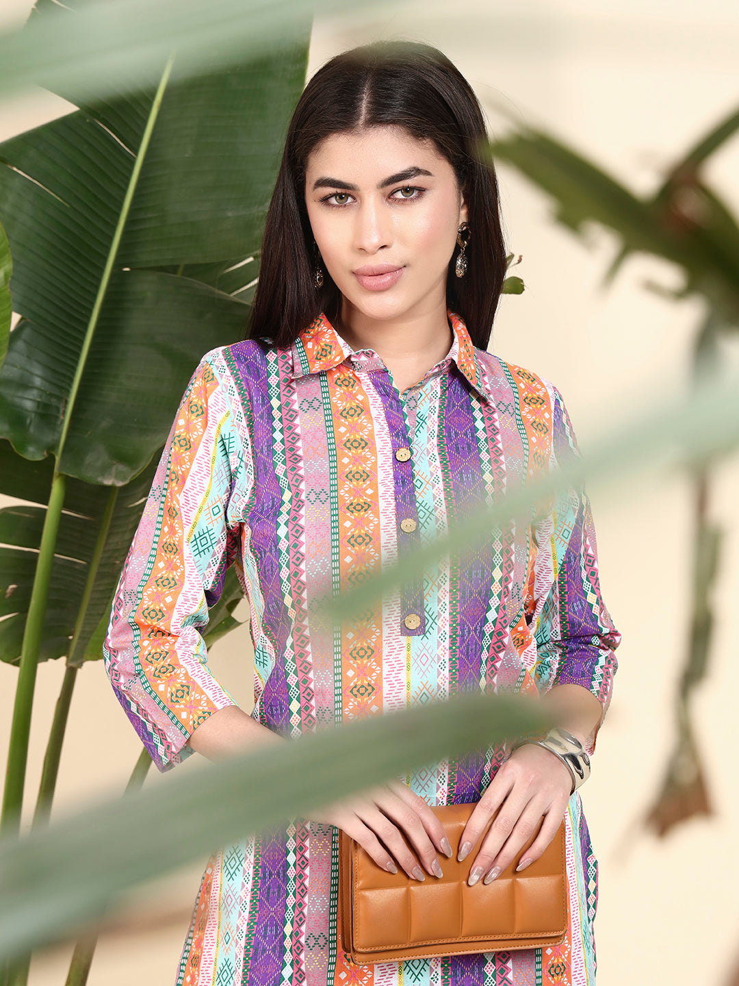 Women’s Multicolor Striped Printed Kurta Set with Pants