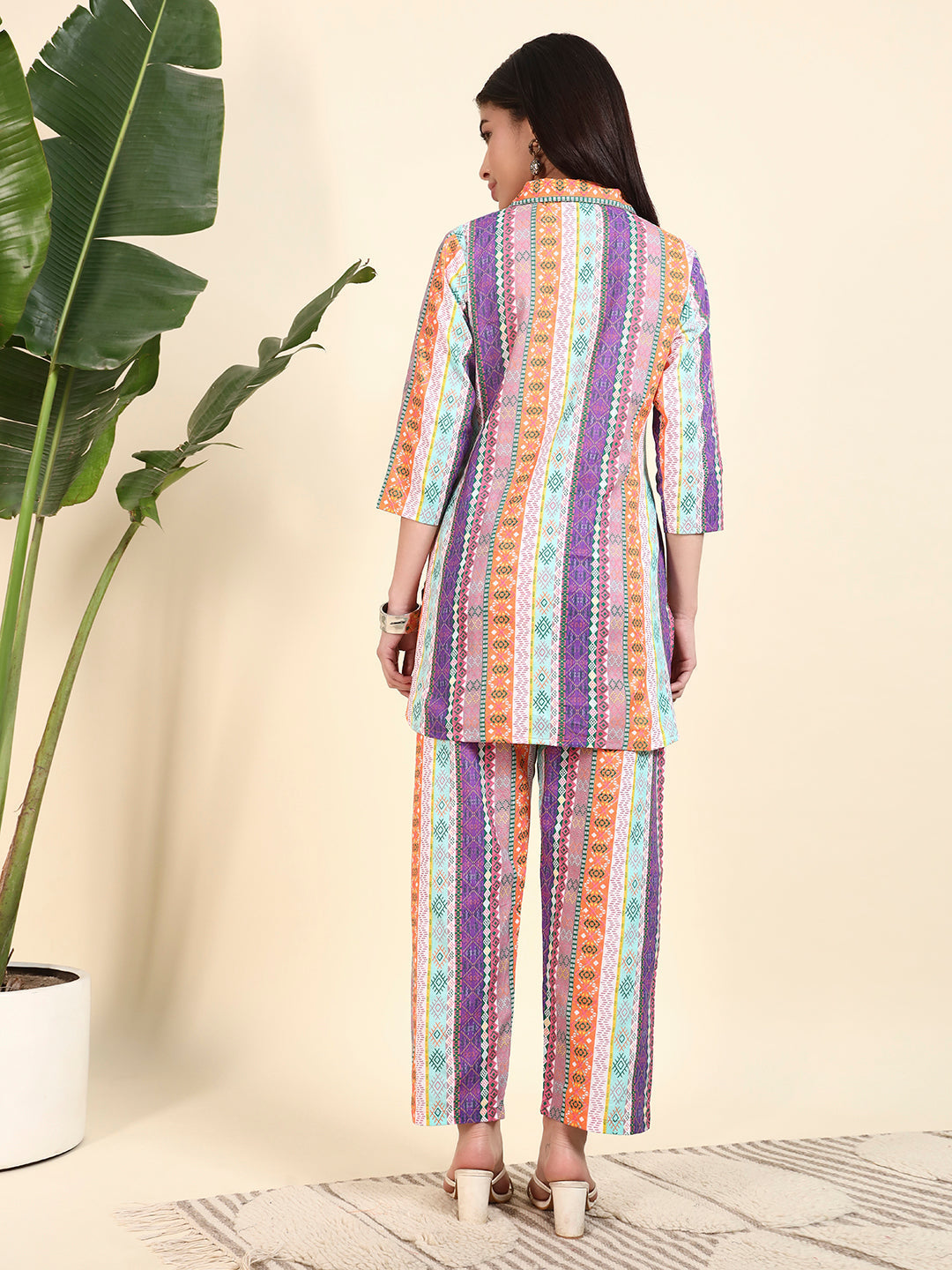 Multicolor Striped Printed Kurta & Pant Co-Ord Set for Women