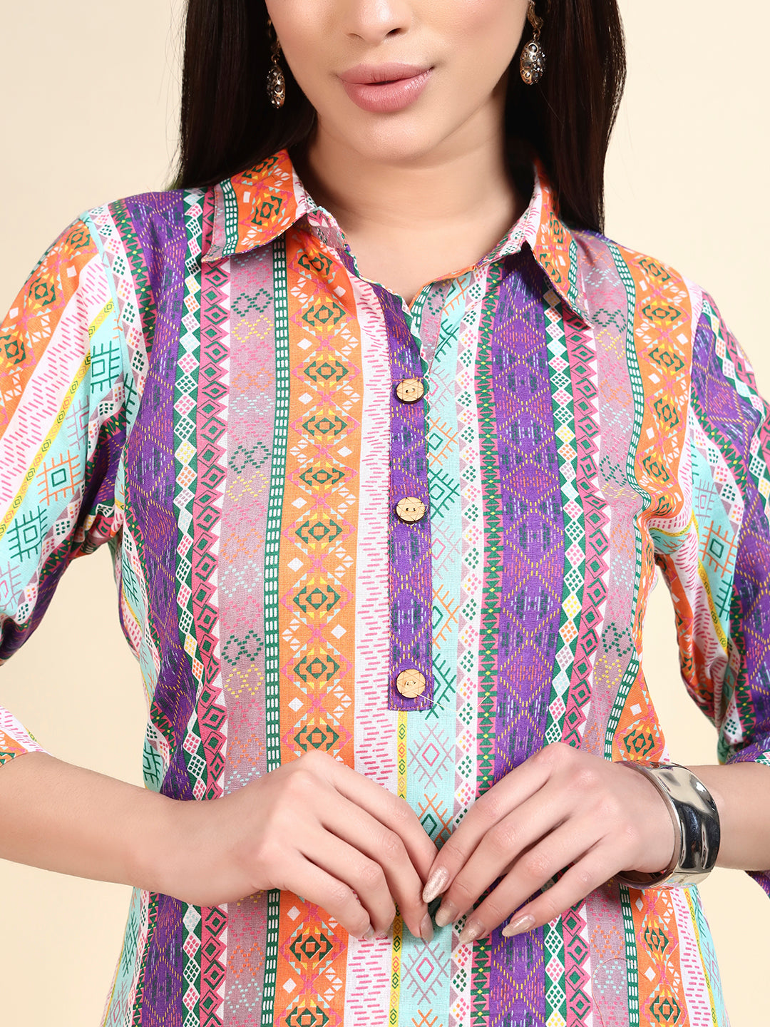 Women’s Multicolor Striped Printed Kurta Set with Pants