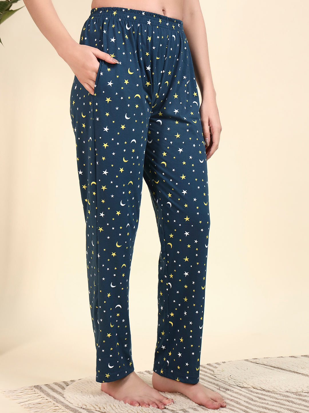 Printed Cotton Night Suit Set – Button-Down Top & Pajama Sleepwear for Women
