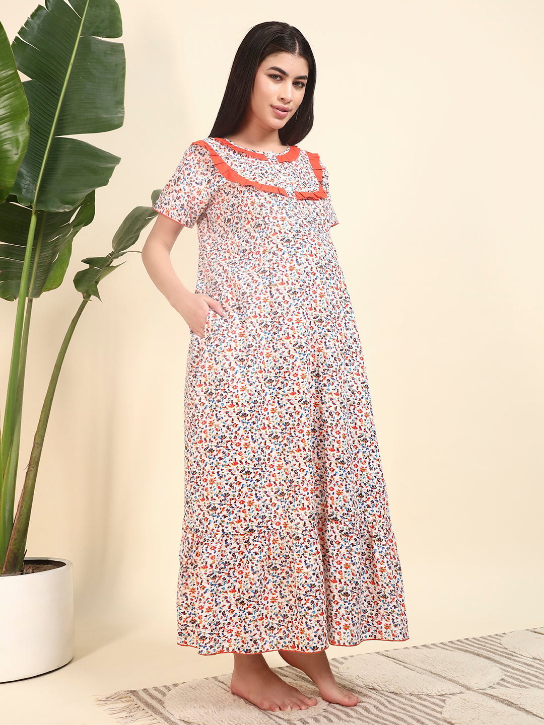 Women’s Floral Print Maternity Nighty Dress