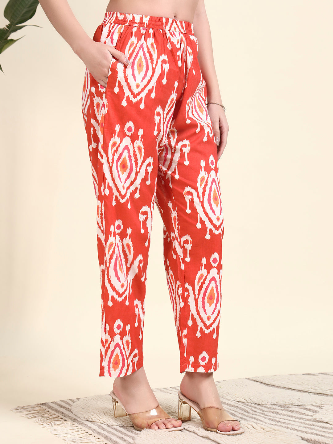 Red Ikat Printed Kurta & Pant Co-Ord Set for Women