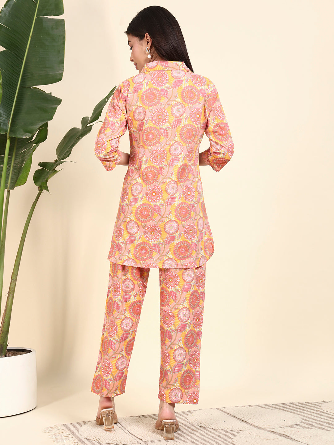Women’s Peach Floral Printed Kurta Set with Pants