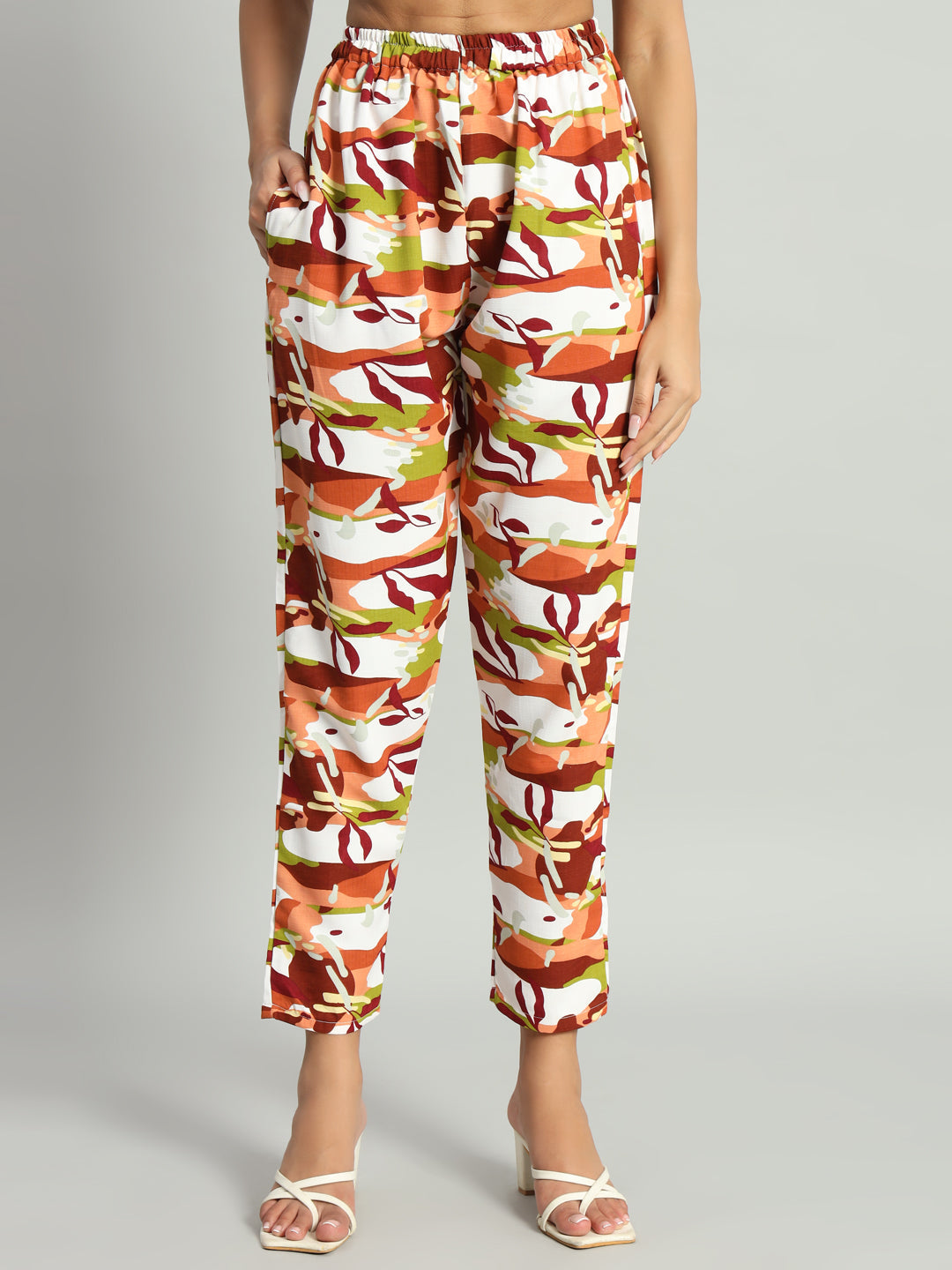 Women’s Multicolor Abstract Printed Night Suit Co-Ord Set with Waist Tie-Up