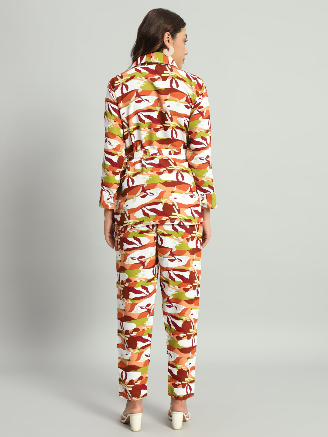 Women’s Multicolor Abstract Printed Night Suit Co-Ord Set with Waist Tie-Up