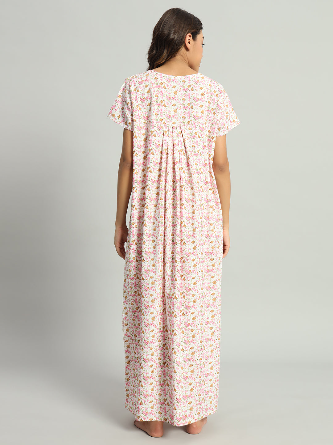 Women’s Floral Cotton Maxi Nighty – Square Neck Comfortable Nightwear