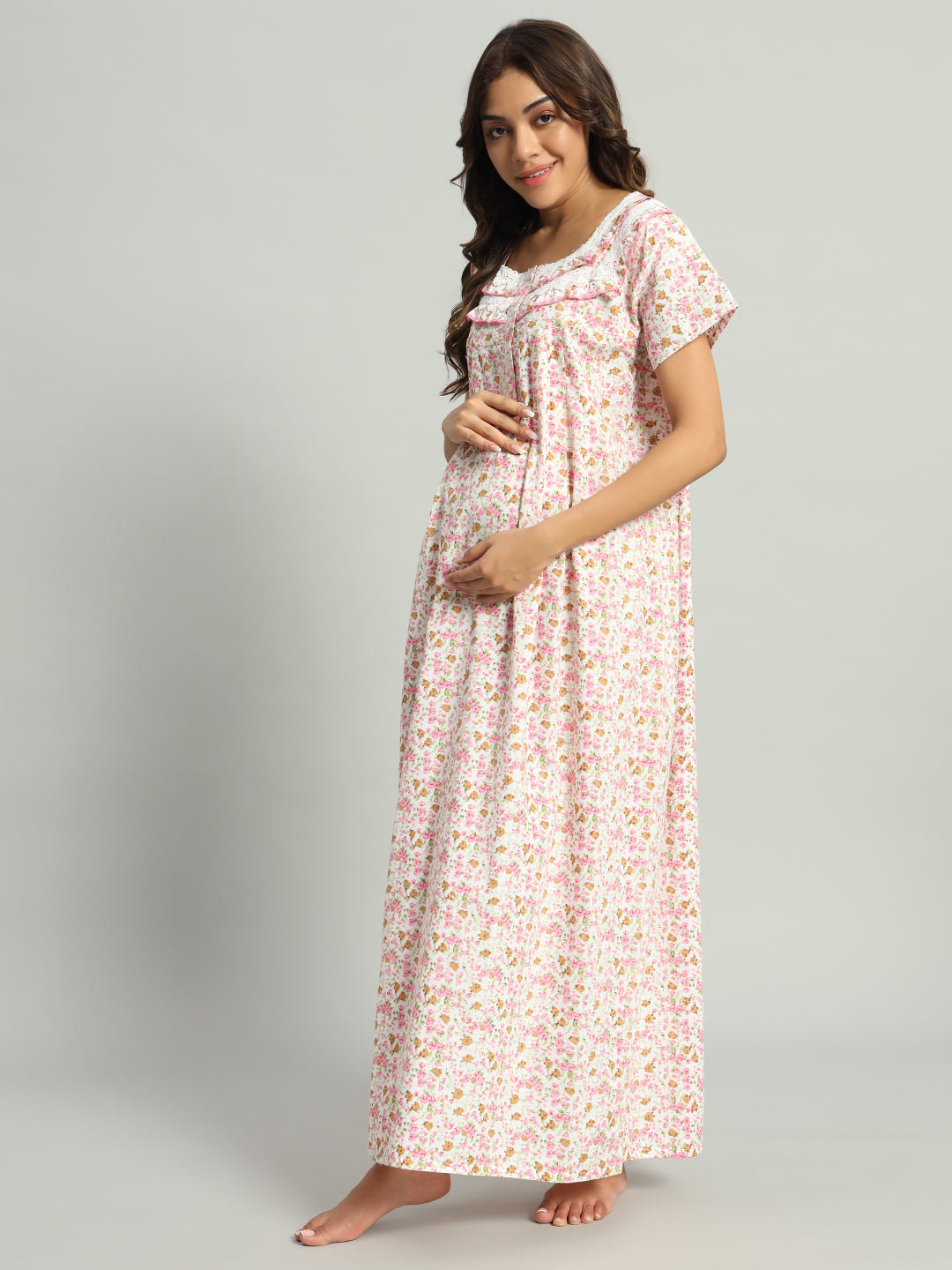 Women’s Floral Cotton Maxi Nighty – Square Neck Comfortable Nightwear