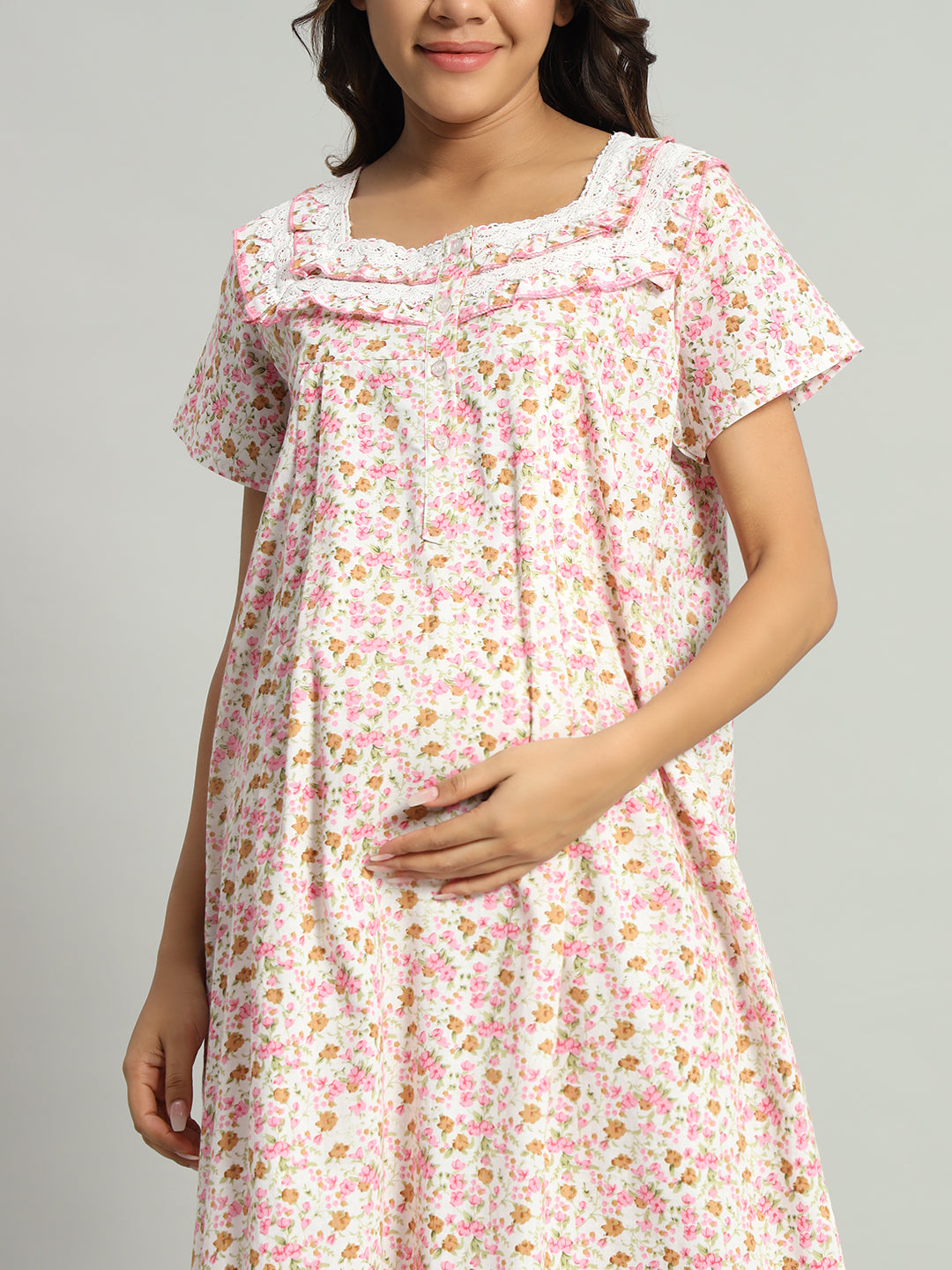 Women’s Floral Cotton Maxi Nighty – Square Neck Comfortable Nightwear