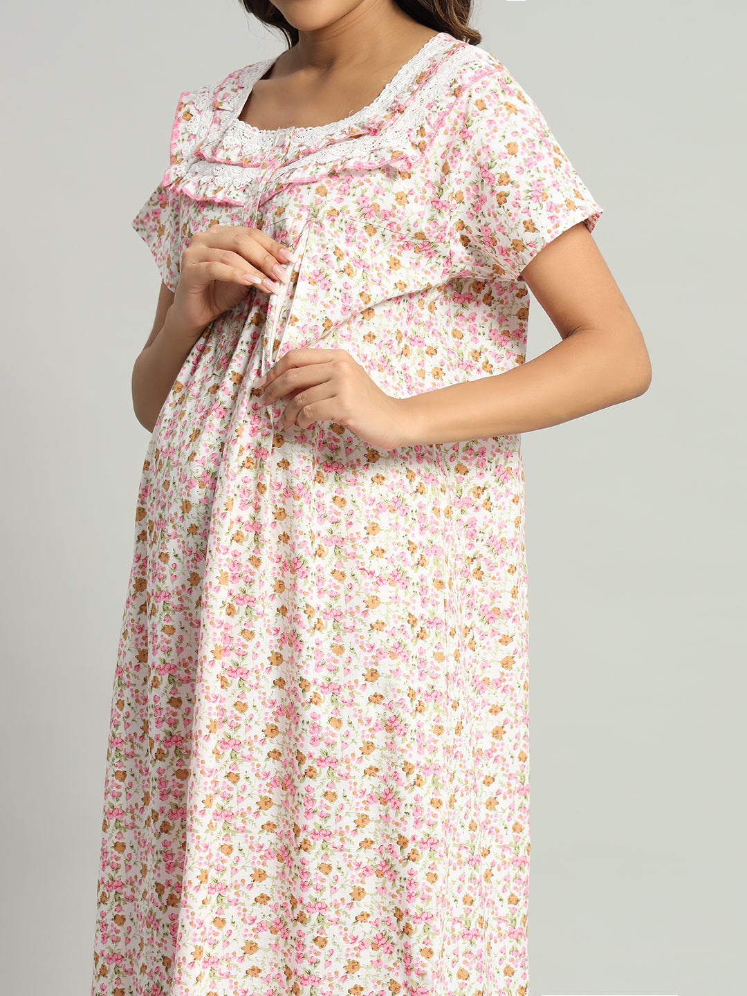 Women’s Floral Cotton Maxi Nighty – Square Neck Comfortable Nightwear