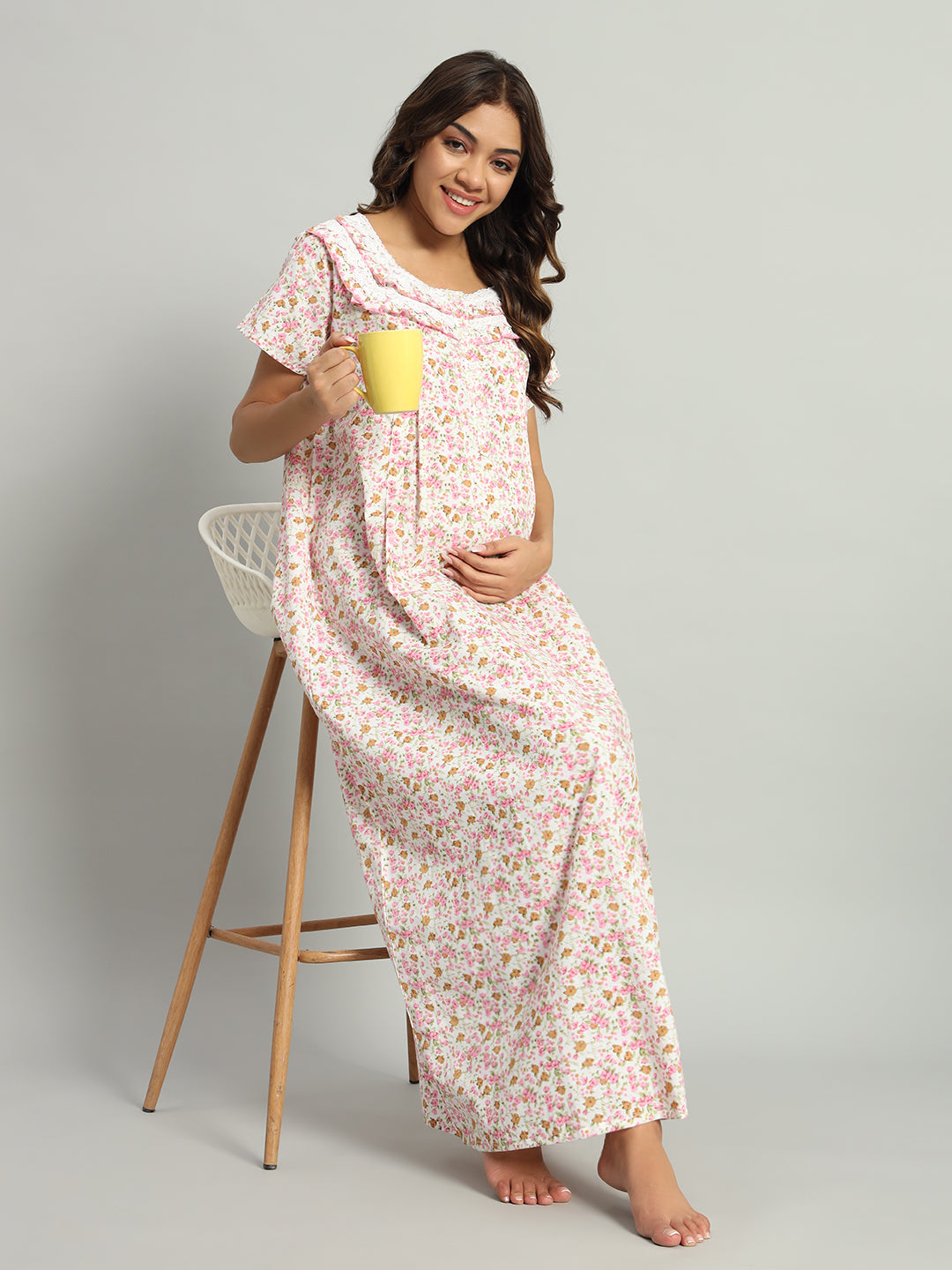 Women’s Floral Cotton Maxi Nighty – Square Neck Comfortable Nightwear