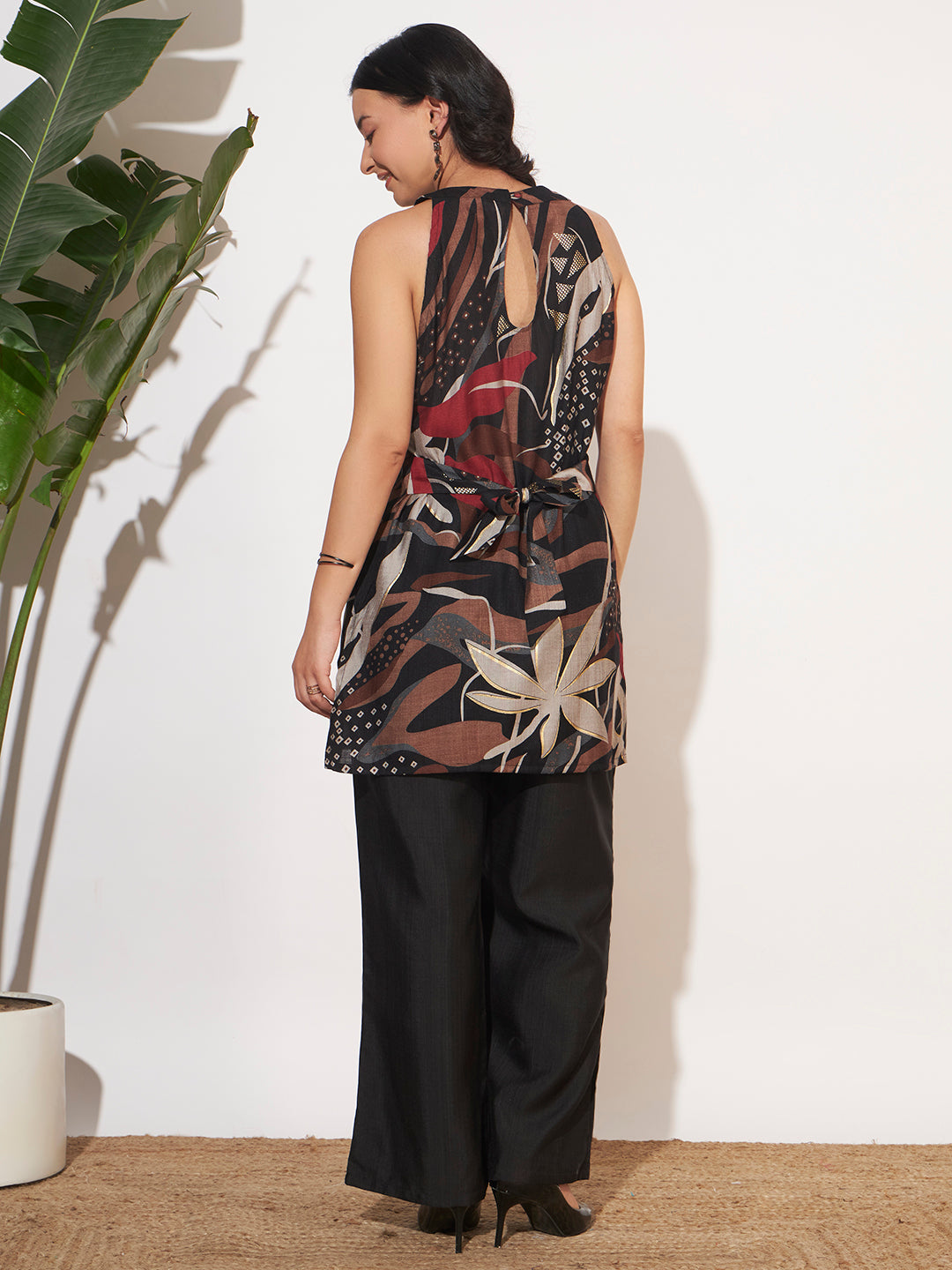 Women’s Black Abstract Printed Sleeveless Co-Ord Set