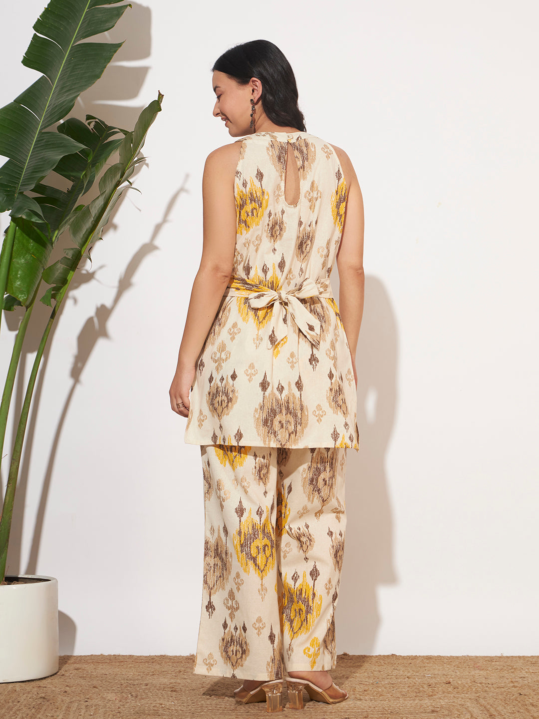Women’s Yellow Ikat Printed Sleeveless Co-Ord Set
