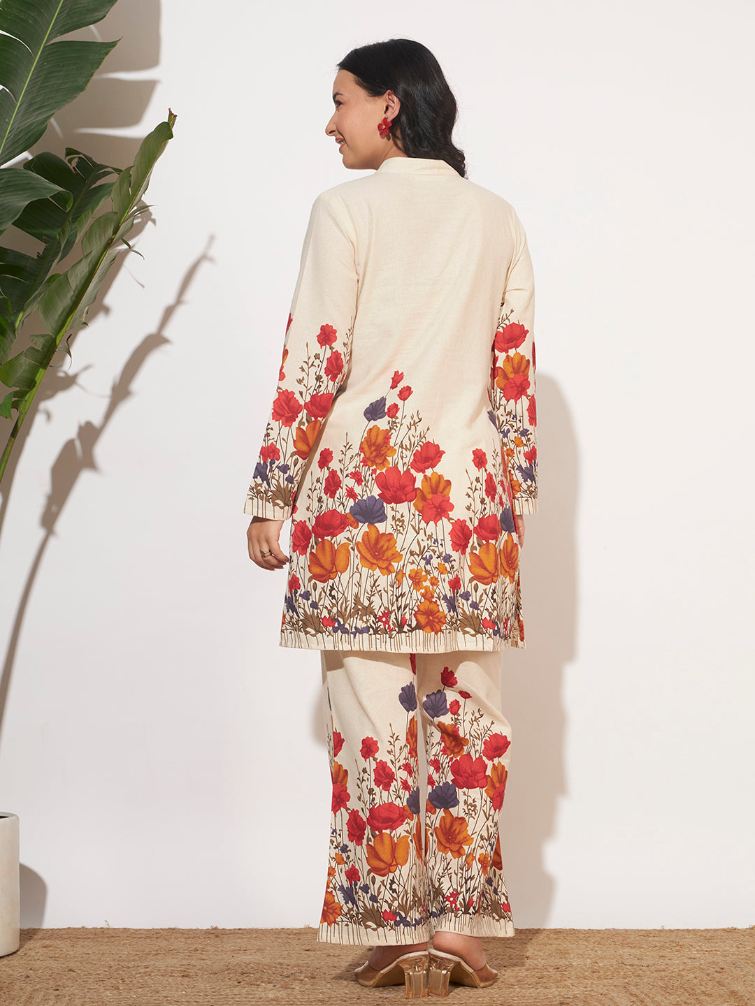 Women’s Cream Floral Printed Full Sleeve Co-Ord Set