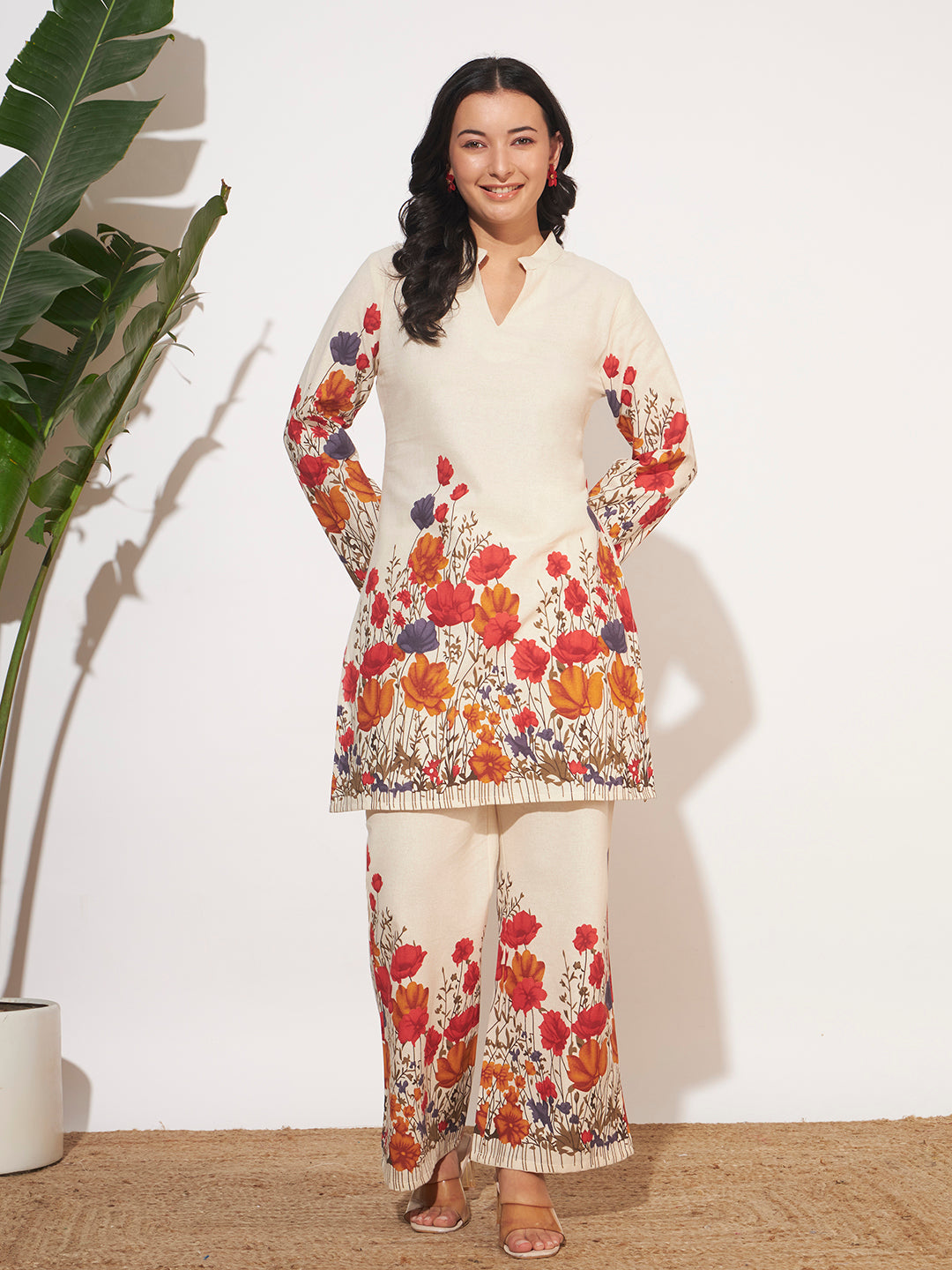 Women’s Cream Floral Printed Full Sleeve Co-Ord Set