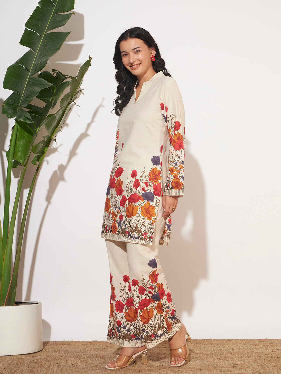 Women’s Cream Floral Printed Full Sleeve Co-Ord Set
