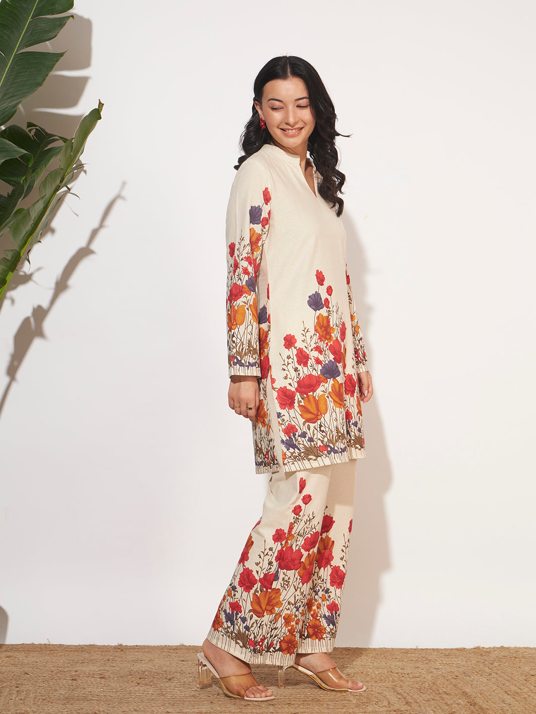 Women’s Cream Floral Printed Full Sleeve Co-Ord Set