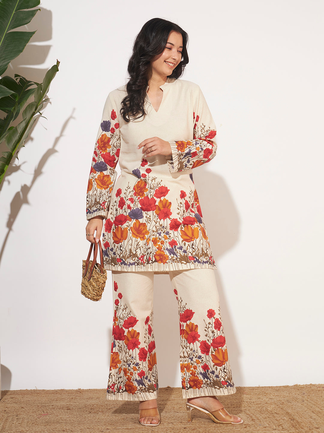 Women’s Cream Floral Printed Full Sleeve Co-Ord Set