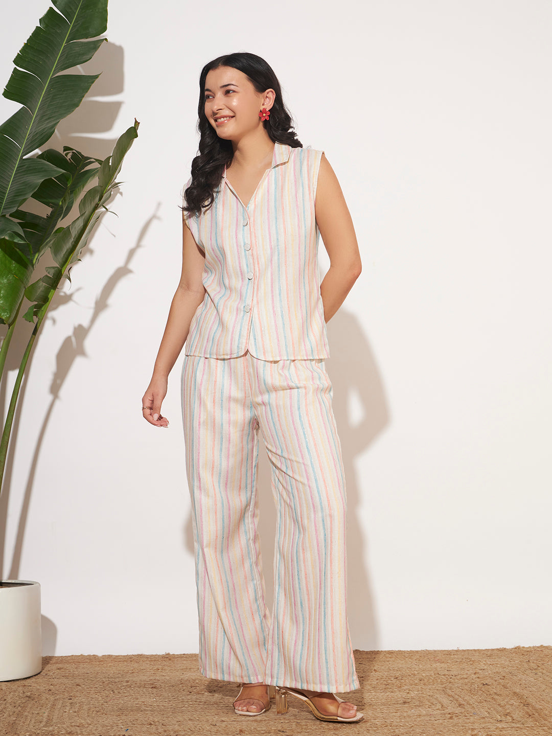 Women’s Multicolor Striped Sleeveless Co-Ord Set
