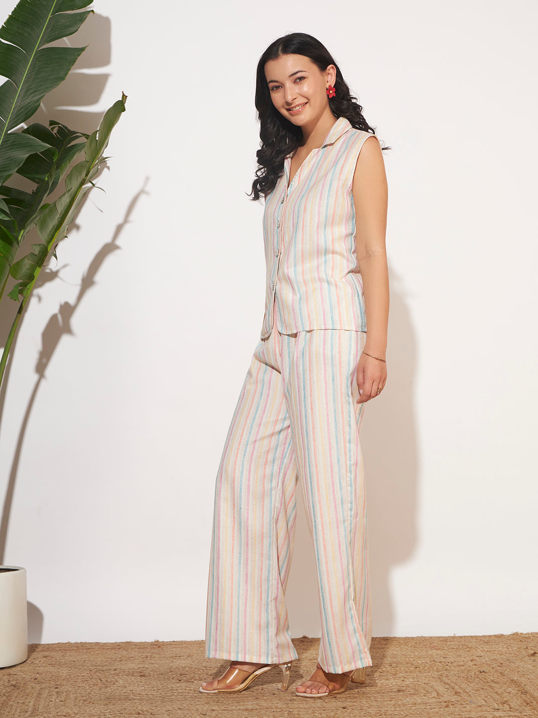 Women’s Multicolor Striped Sleeveless Co-Ord Set