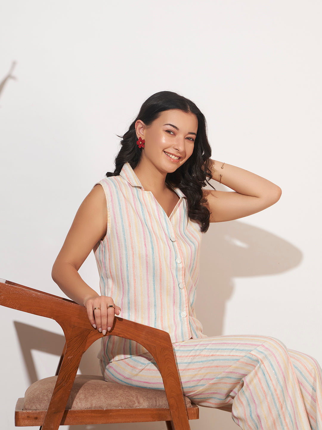 Women’s Multicolor Striped Sleeveless Co-Ord Set