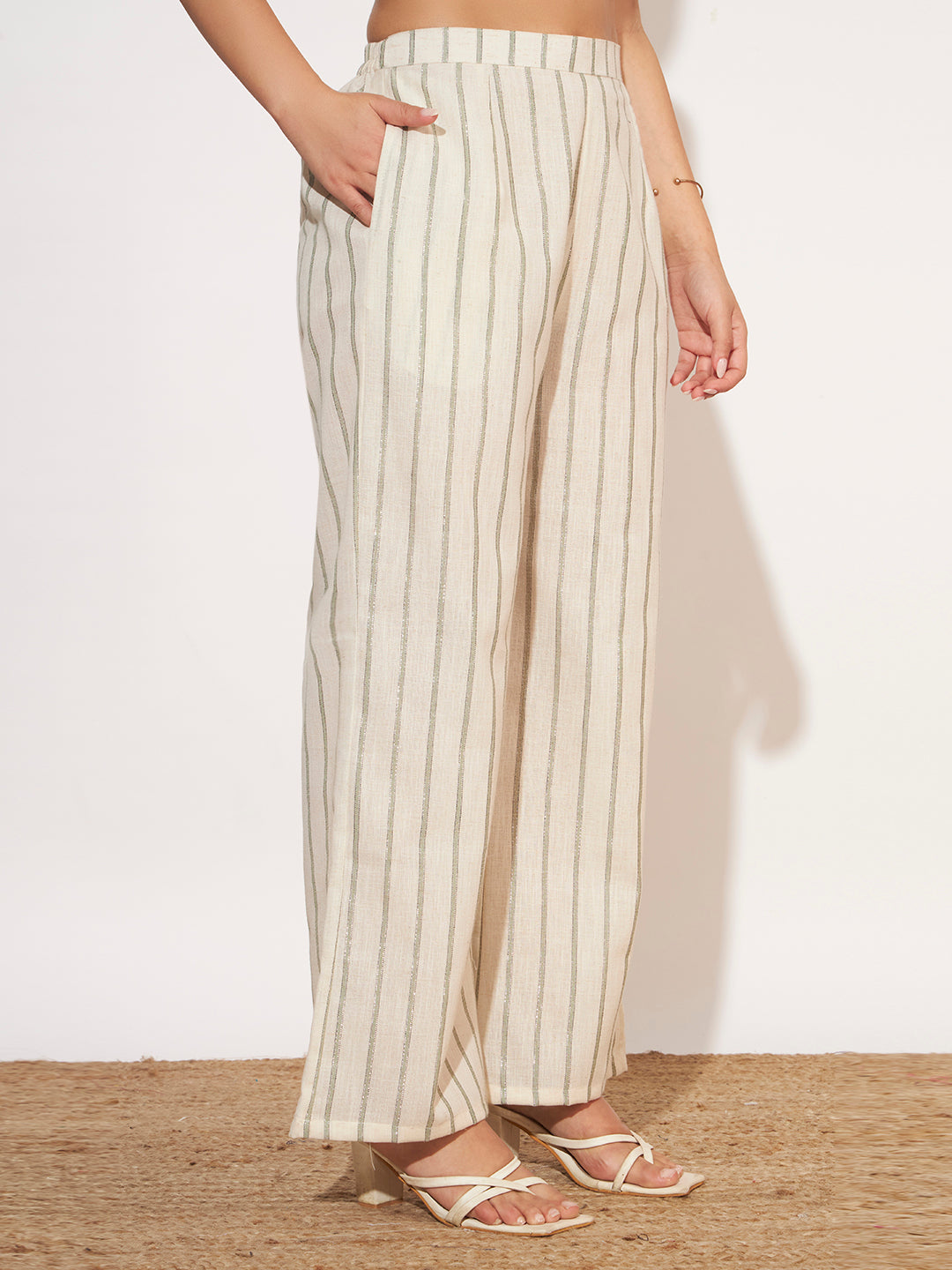 Women’s Sage Green Striped Sleeveless Co-Ord Set