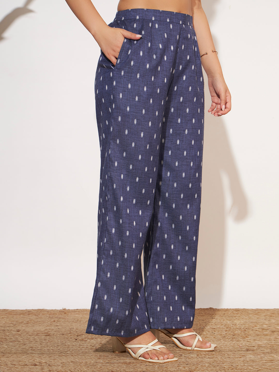Women’s Navy Blue Printed Sleeveless Co-Ord Set
