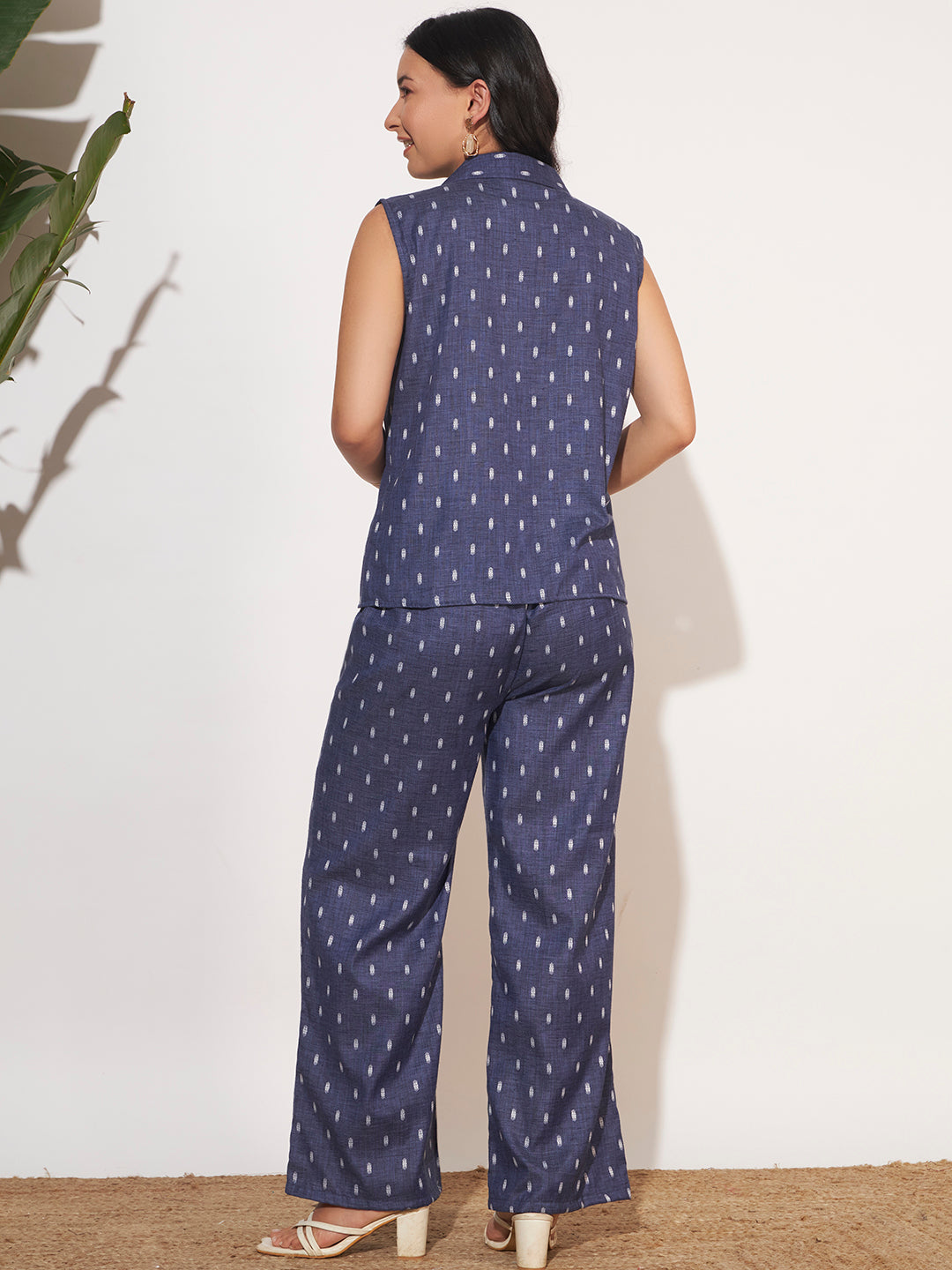 Women’s Navy Blue Printed Sleeveless Co-Ord Set
