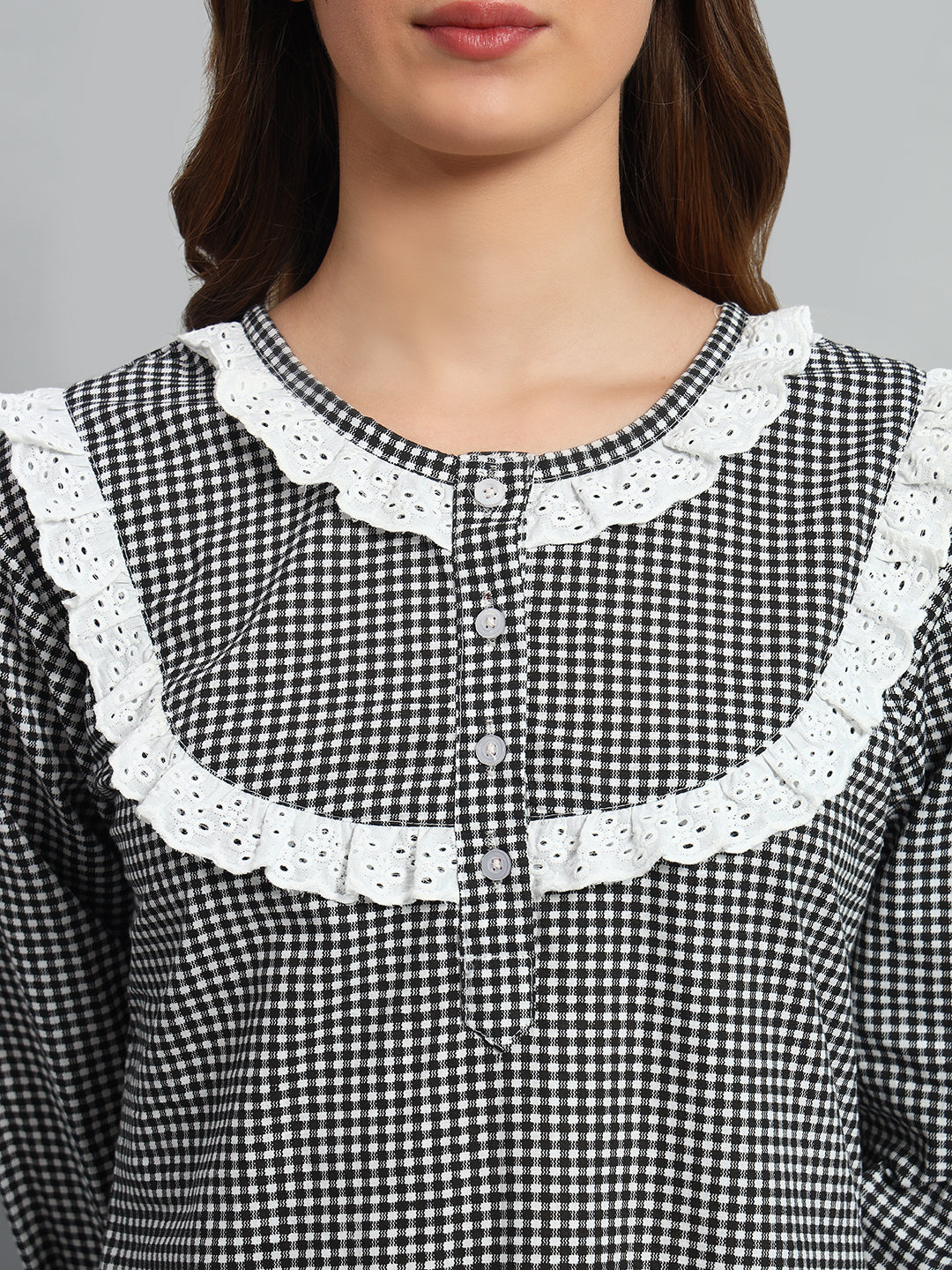 Classic Black Checked Night Gown For Women